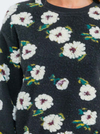 WOMEN'S LONG SLEEVE FLORAL PRINT PULLOVER SWEATER