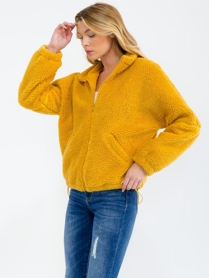 WOMEN'S LONG SLEEVE ZIPPER CLOSURE FRONT POCKETS SHERPA SWEATER