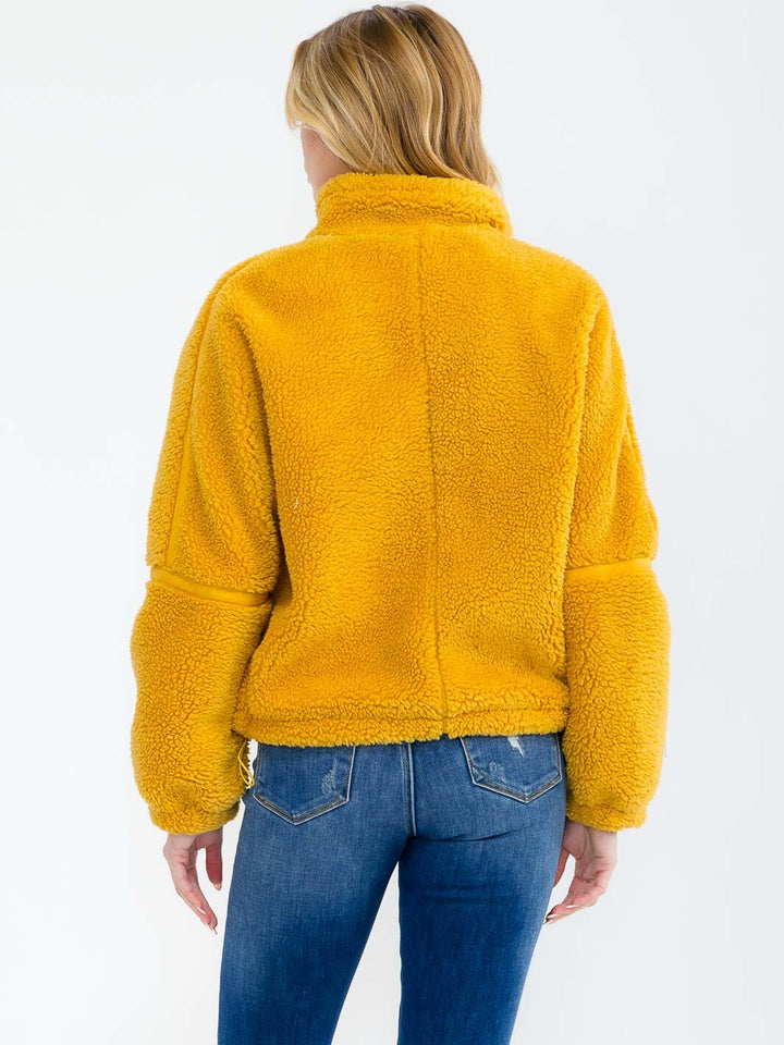 WOMEN'S LONG SLEEVE ZIPPER CLOSURE FRONT POCKETS SHERPA SWEATER