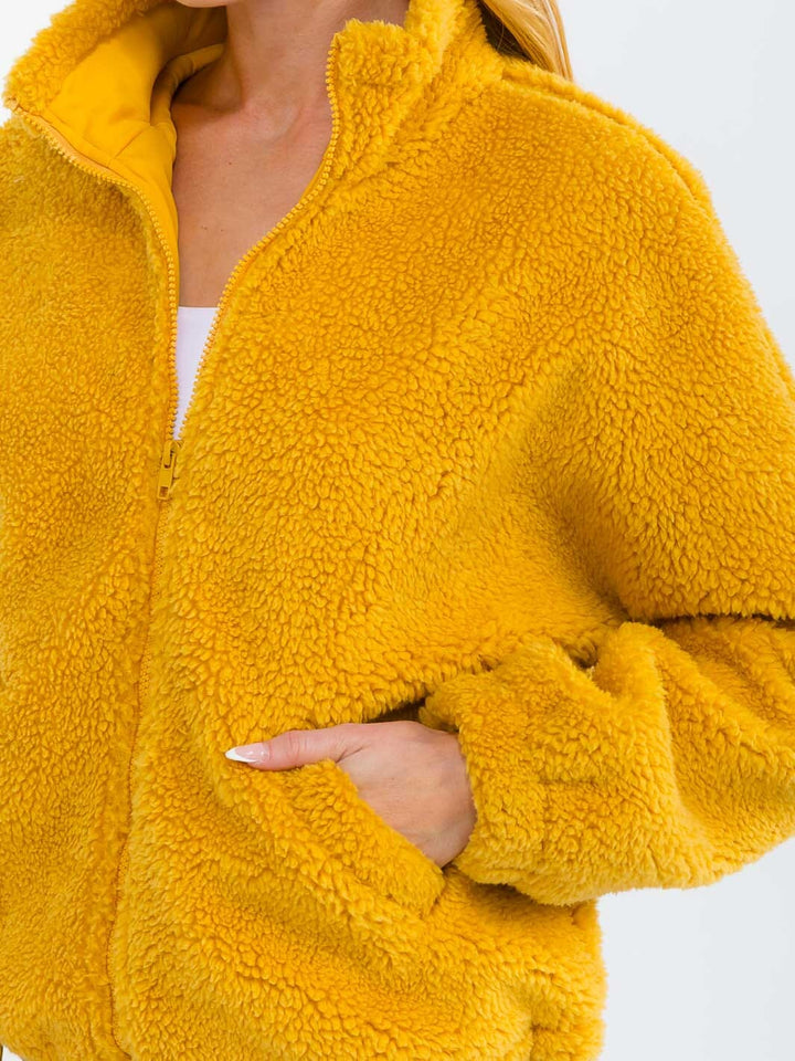 WOMEN'S LONG SLEEVE ZIPPER CLOSURE FRONT POCKETS SHERPA SWEATER