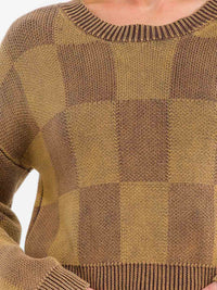 WOMEN'S LONG SLEEVE CHECKER PRINT PULLOVER SWEATER
