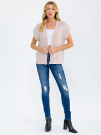 WOMEN'S SHORT SLEEVE OPEN FRONT KNIT CARDIGAN