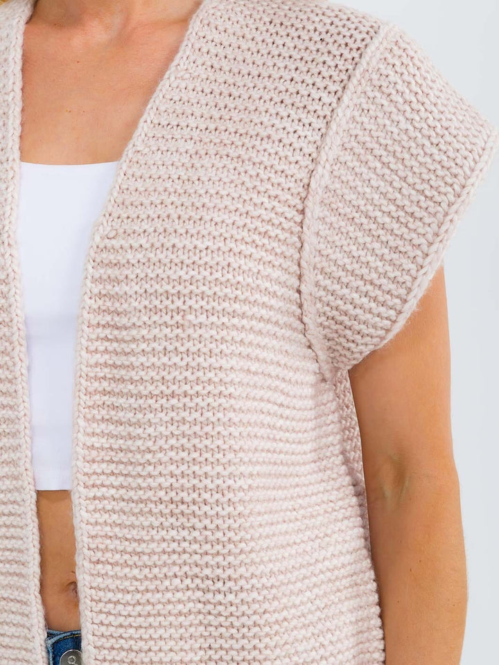 WOMEN'S SHORT SLEEVE OPEN FRONT KNIT CARDIGAN