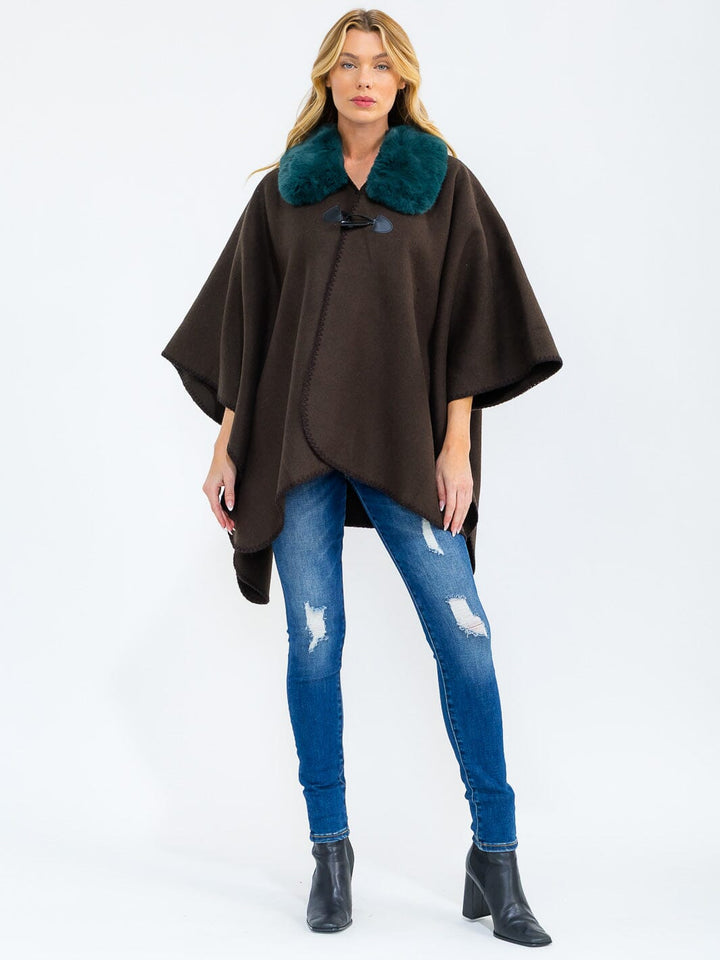 DO NOT UPLOAD****WOMEN'S BUTTON CLOSURE FAUX FUR COLLAR WRAP PONCHO