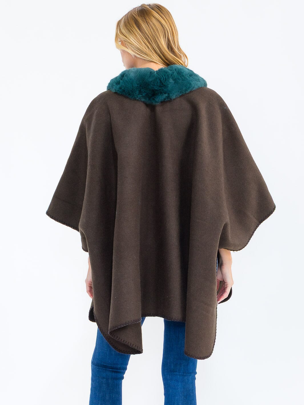 DO NOT UPLOAD****WOMEN'S BUTTON CLOSURE FAUX FUR COLLAR WRAP PONCHO