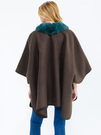 DO NOT UPLOAD****WOMEN'S BUTTON CLOSURE FAUX FUR COLLAR WRAP PONCHO