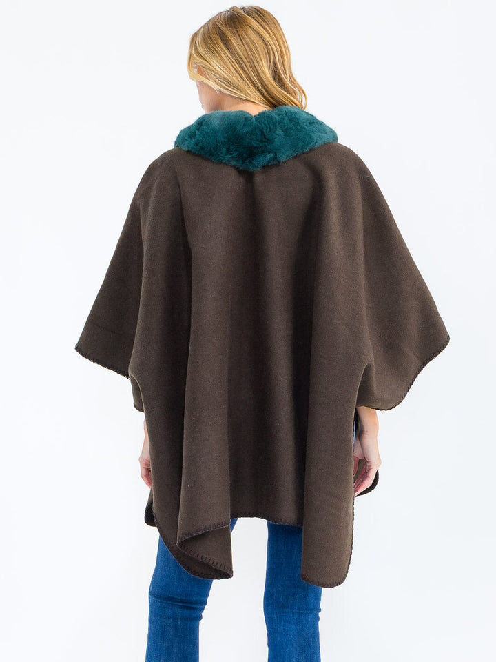 DO NOT UPLOAD****WOMEN'S BUTTON CLOSURE FAUX FUR COLLAR WRAP PONCHO