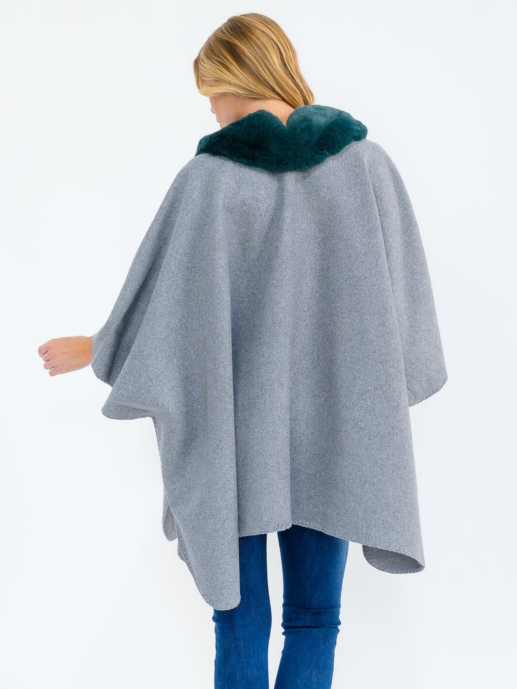 DO NOT UPLOAD****WOMEN'S BUTTON CLOSURE FAUX FUR COLLAR WRAP PONCHO