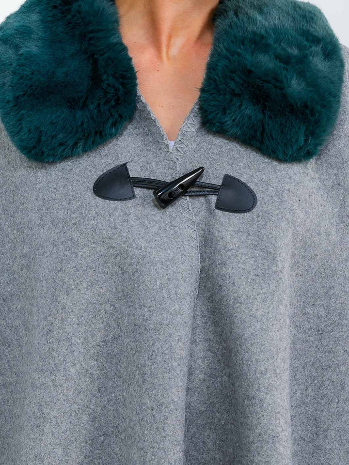 DO NOT UPLOAD****WOMEN'S BUTTON CLOSURE FAUX FUR COLLAR WRAP PONCHO