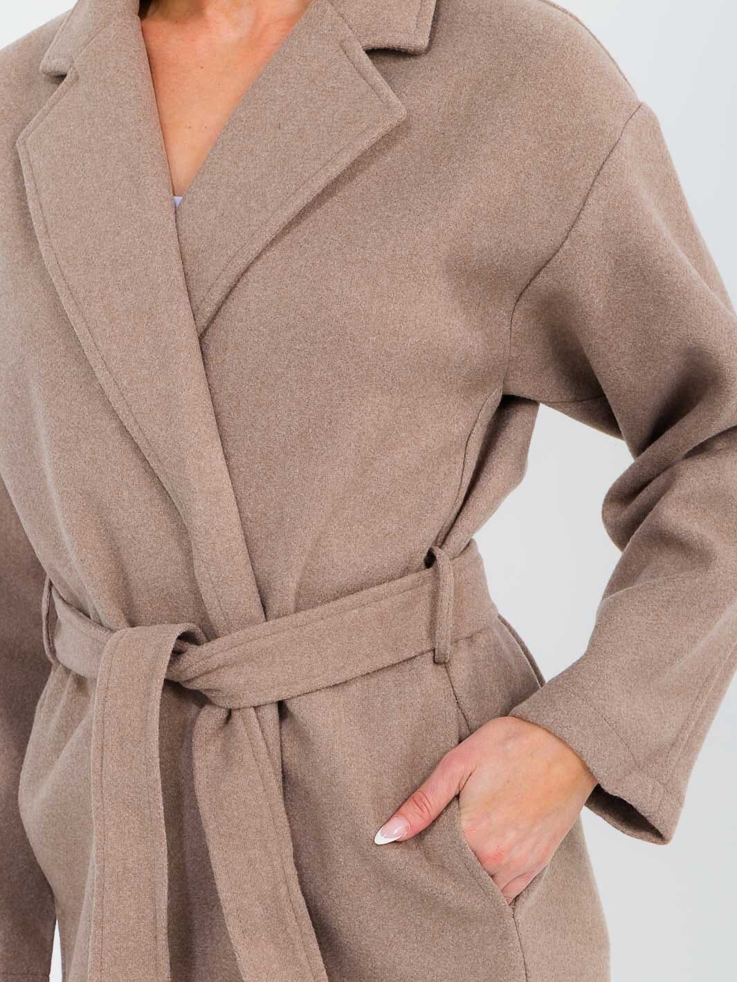 WOMEN'S LONG SLEEVE OPEN FRONT SELF TIE POCKETS COAT