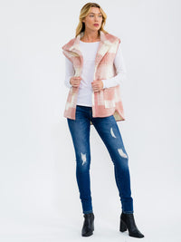 WOMEN'S SLEEVELESS BUTTON CLOSURE FRONT POCKETS HIGH-LOW PLAID VEST