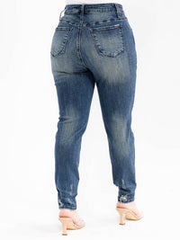 PLUS SIZE BUTTON CLOSURE POCKETS WASHED DENIM SKINNY DISTRESS STRETCH PANTS