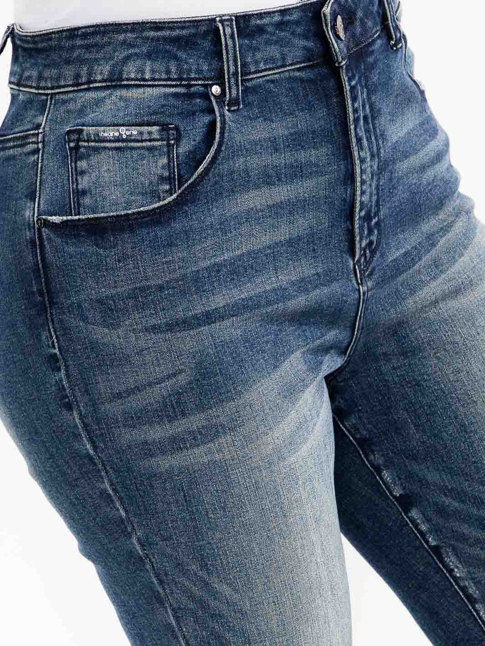 PLUS SIZE BUTTON CLOSURE POCKETS WASHED DENIM SKINNY DISTRESS STRETCH PANTS