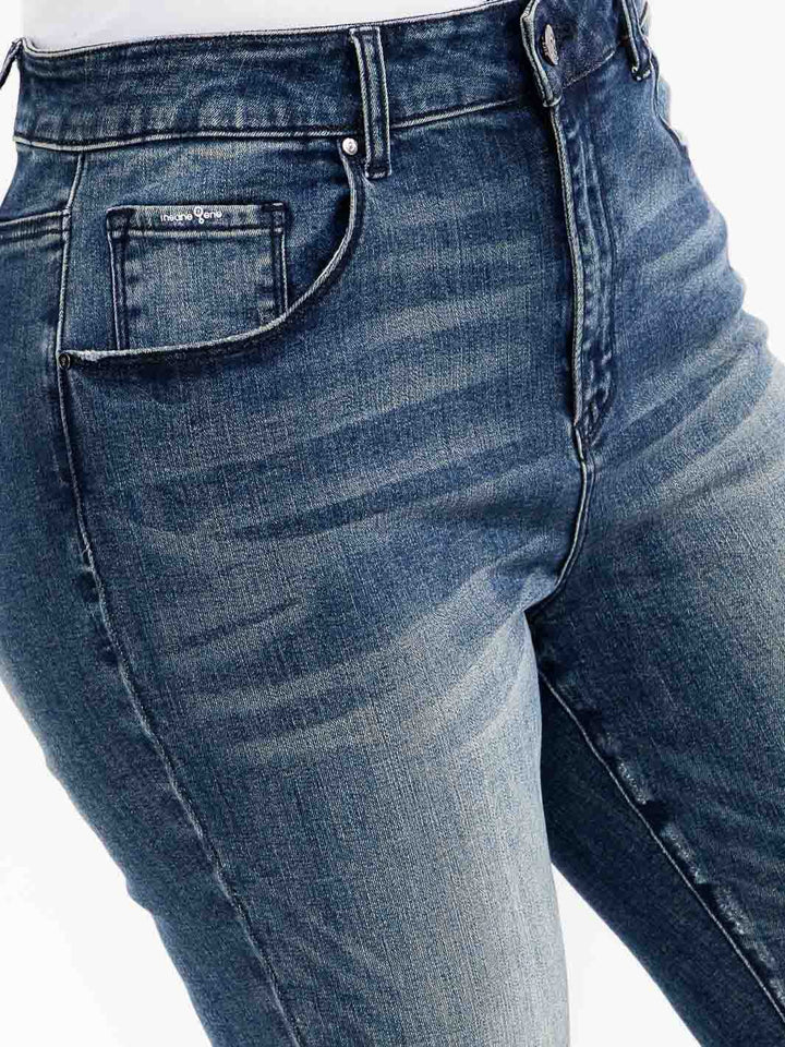 PLUS SIZE BUTTON CLOSURE POCKETS WASHED DENIM SKINNY DISTRESS STRETCH PANTS