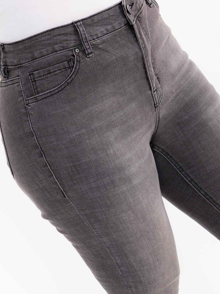 PLUS SIZE BUTTON CLOSURE POCKETS WASHED DENIM SKINNY STRETCH PANTS
