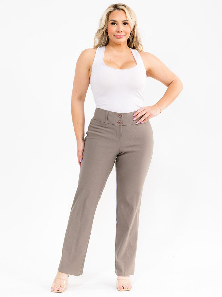 PLUS SIZE BUTTON CLOSURE WIDE LEG PANTS