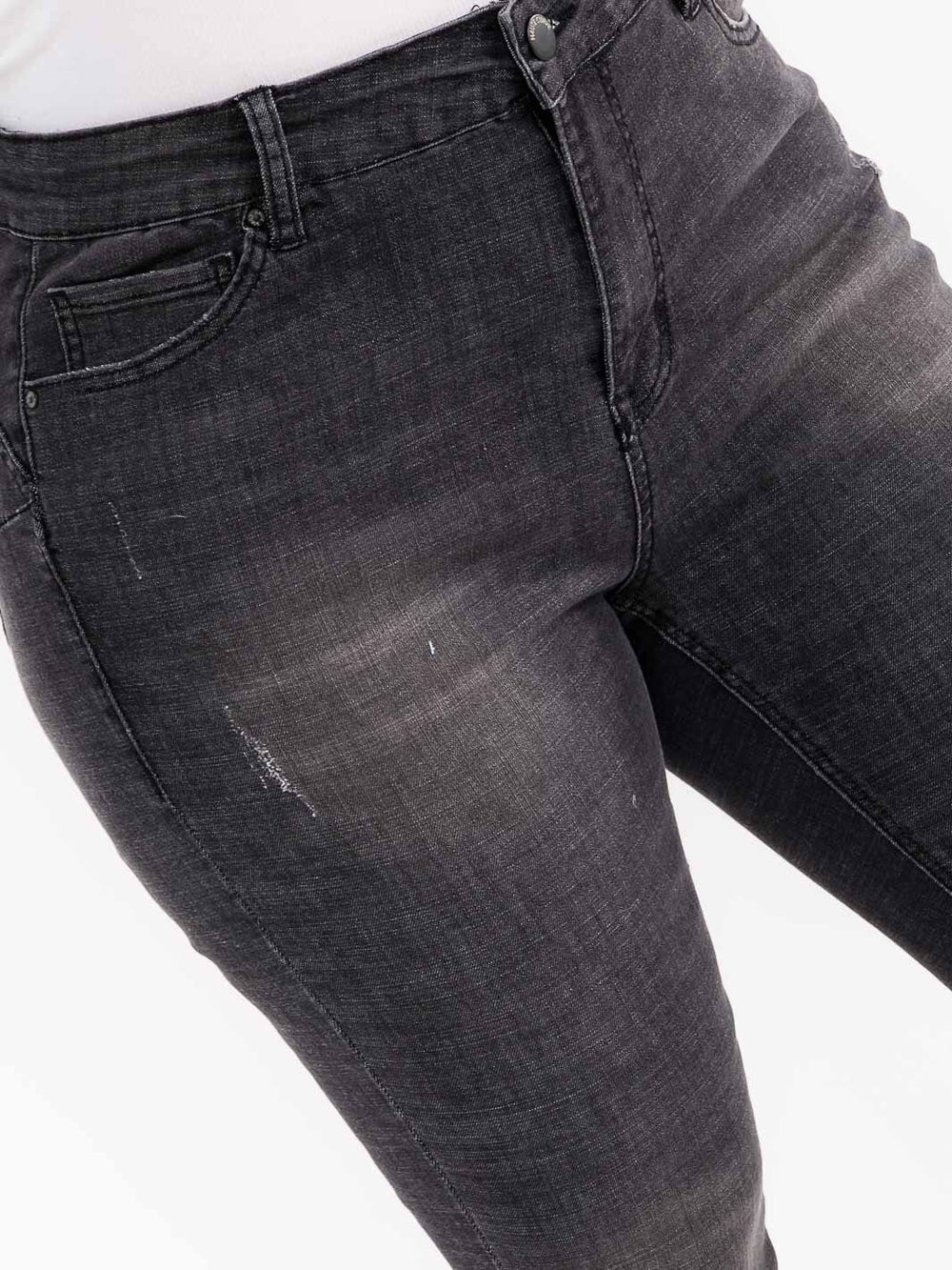 PLUS SIZE BUTTON CLOSURE POCKETS WASHED DENIM SKINNY STRETCH PANTS