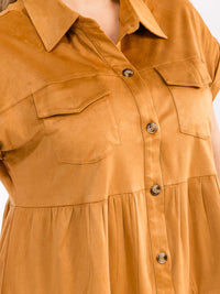 PLUS SIZE SHORT SLEEVE BUTTON UP TIERED LOOSE FIT MINI DRESS