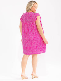 PLUS SIZE SLEEVELESS V-NECK FLORAL PRINT EMBROIDERY MINI DRESS