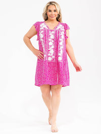 PLUS SIZE SLEEVELESS V-NECK FLORAL PRINT EMBROIDERY MINI DRESS