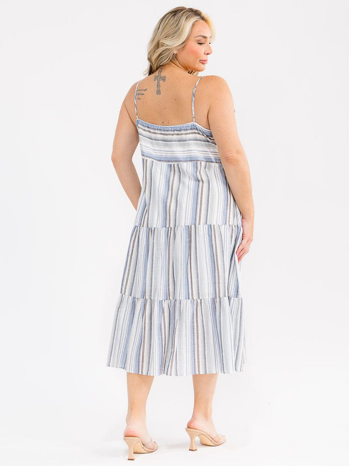 PLUS SIZE SLEEVELESS TIERED EMBROIDERY MULTI MIDI DRESS
