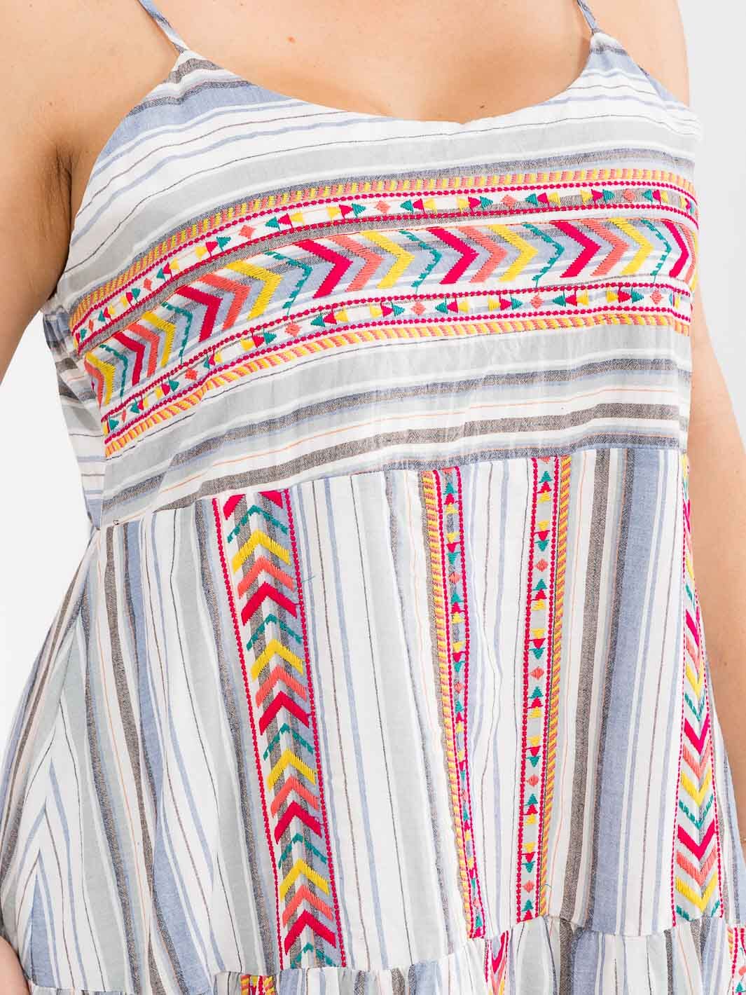 PLUS SIZE SLEEVELESS TIERED EMBROIDERY MULTI MIDI DRESS