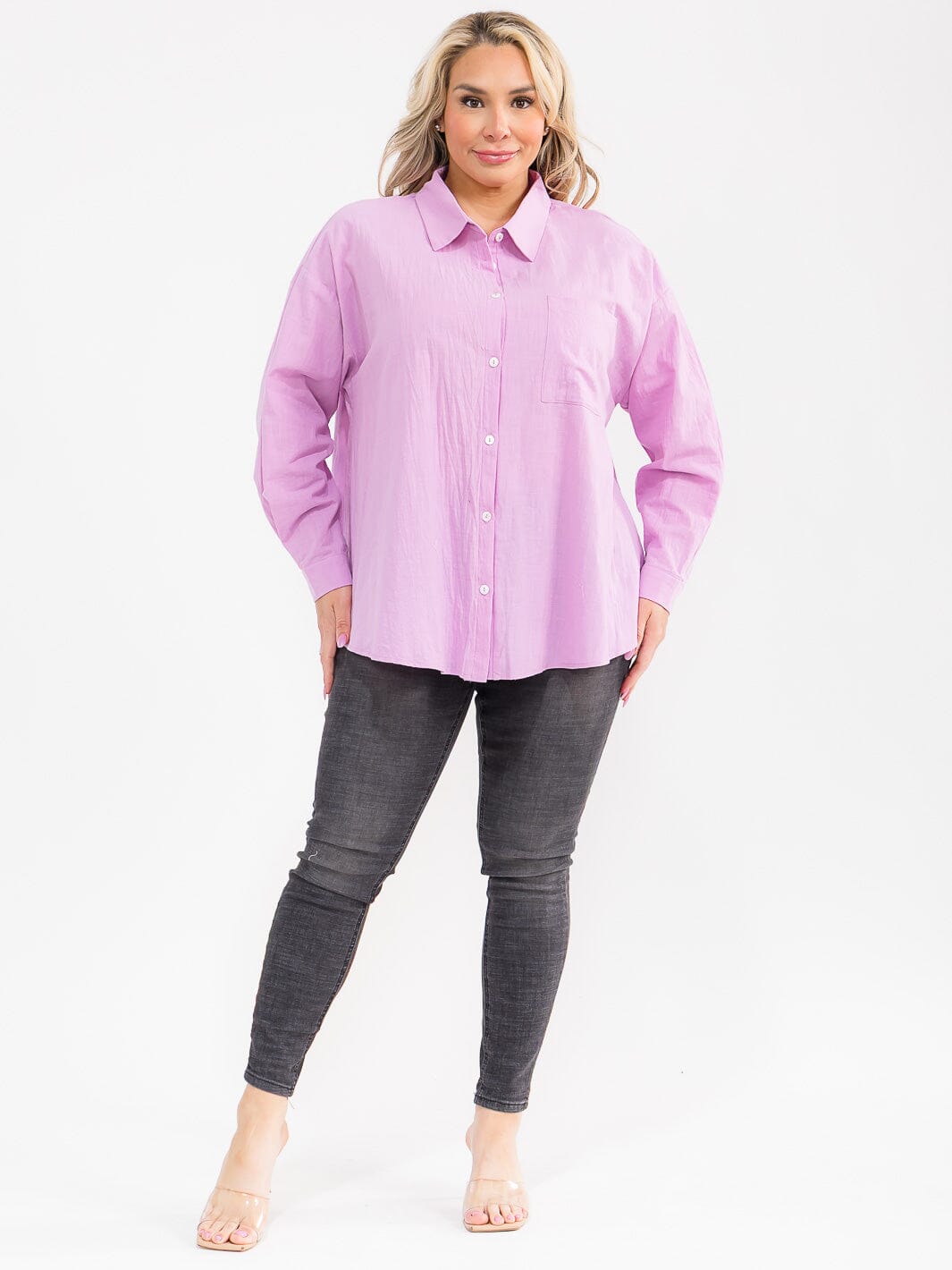 PLUS SIZE LONG SLEEVE BUTTON UP FRONT POCKET SHIRT