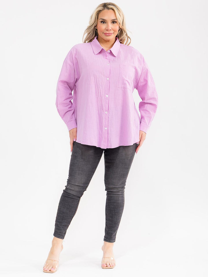PLUS SIZE LONG SLEEVE BUTTON UP FRONT POCKET SHIRT