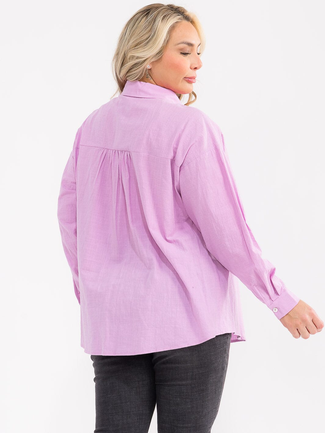 PLUS SIZE LONG SLEEVE BUTTON UP FRONT POCKET SHIRT