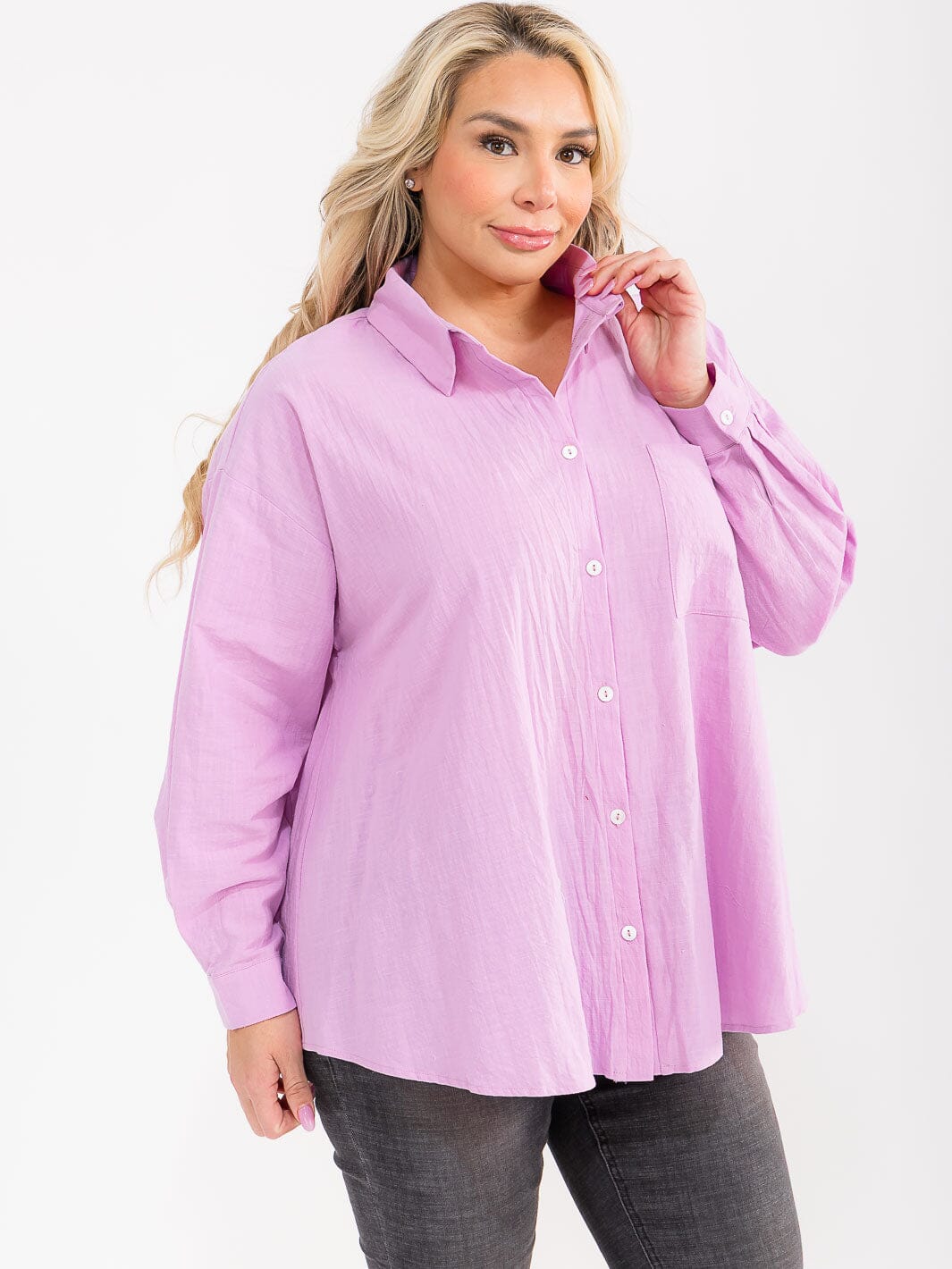 PLUS SIZE LONG SLEEVE BUTTON UP FRONT POCKET SHIRT