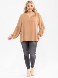 PLUS SIZE LONG SLEEVE V-NECK LOOSE FIT BLOUSE