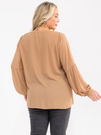 PLUS SIZE LONG SLEEVE V-NECK LOOSE FIT BLOUSE