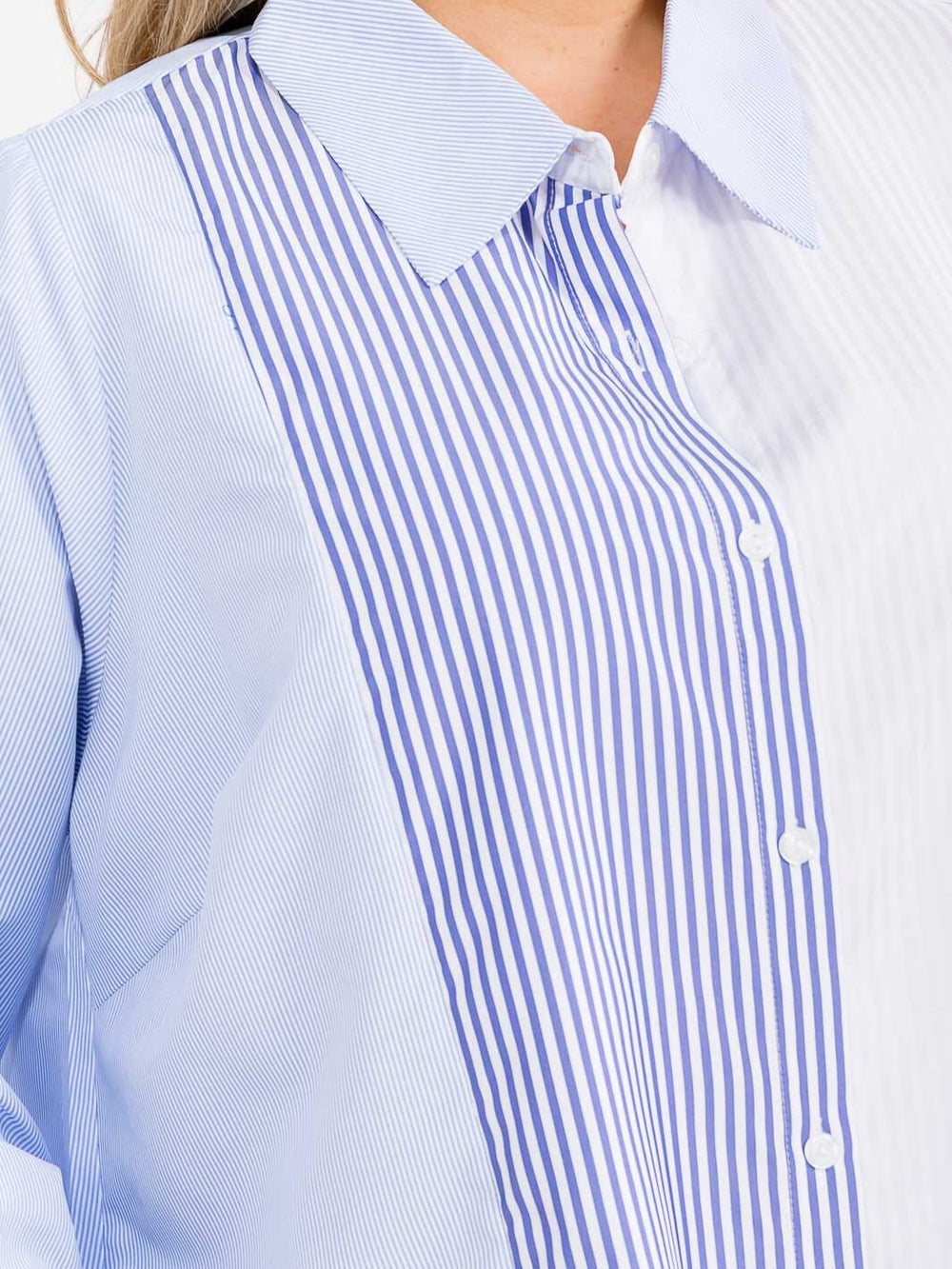 PLUS SIZE LONG SLEEVE BUTTON UP COLORBLOCK STRIPES SHIRT