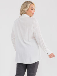 PLUS SIZE LONG SLEEVE BUTTON UP STUDS FRINGE SHIRT