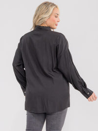 PLUS SIZE LONG SLEEVE BUTTON UP STUDS FRINGE SHIRT