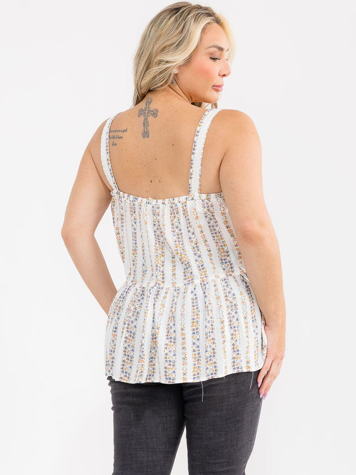 PLUS SIZE SLEEVELESS SQUARE NECK FLORAL EMBROIDERY TANK TOP