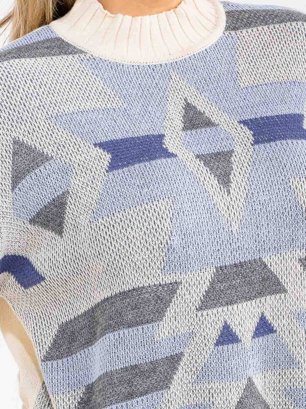 PLUS SIZE LONG SLEEVE MOCK NECK PRINT COLORBLOCK PULLOVER SWEATER