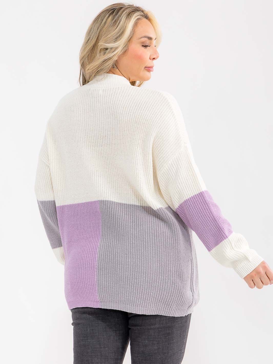 PLUS SIZE LONG SLEEVE MOCK NECK RIBBED COLORBLOCK PULLOVER SWEATER