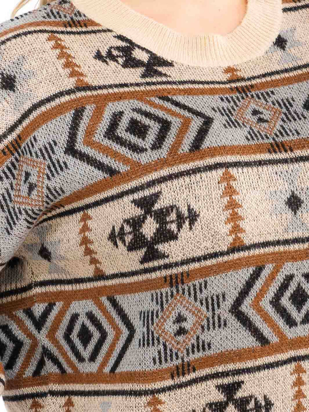 PLUS SIZE LONG SLEEVE MULTI PRINT COLORBLOCK PULLOVER SWEATER