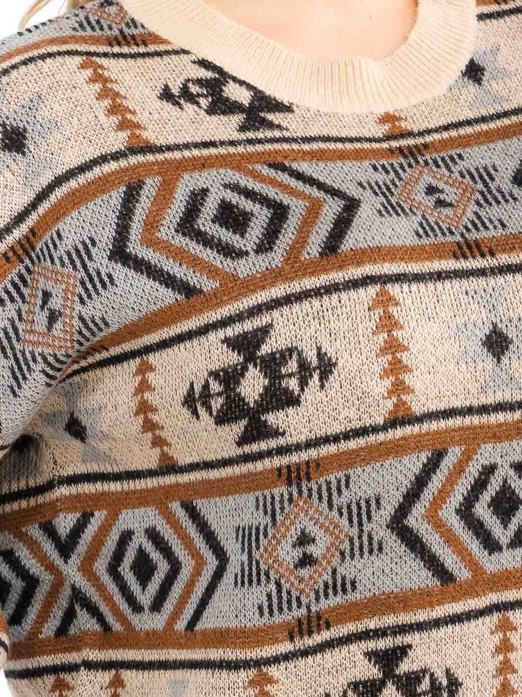 PLUS SIZE LONG SLEEVE MULTI PRINT COLORBLOCK PULLOVER SWEATER