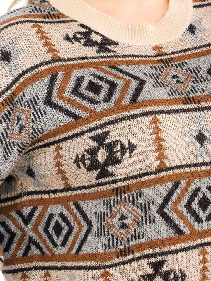 PLUS SIZE LONG SLEEVE MULTI PRINT COLORBLOCK PULLOVER SWEATER