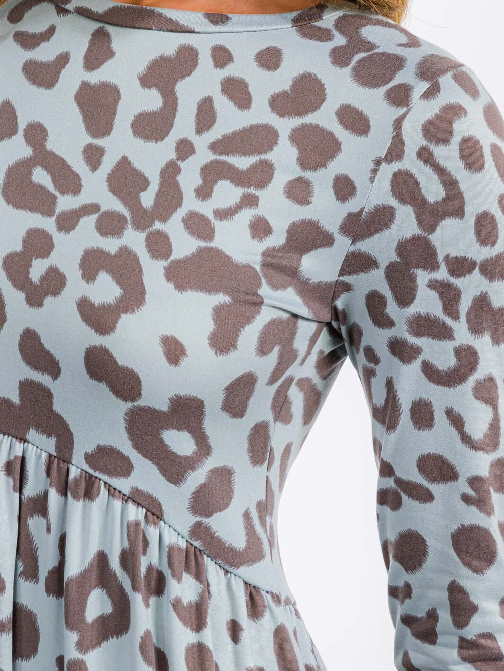 WOMEN'S LONG SLEEVE ELASTIC WAIST FRONT POCKETS ANIMAL PRINT MINI DRESS