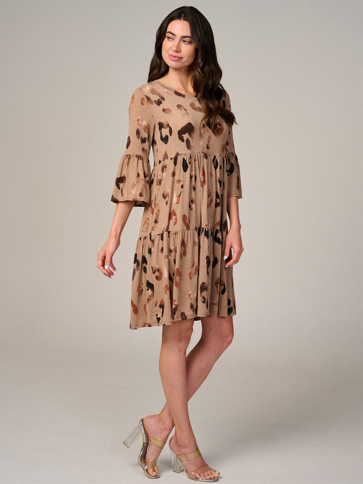WOMEN'S 3/4 SLEEVE FRONT POCKETS ANIMAL PRINT TUNIC MINI DRESS