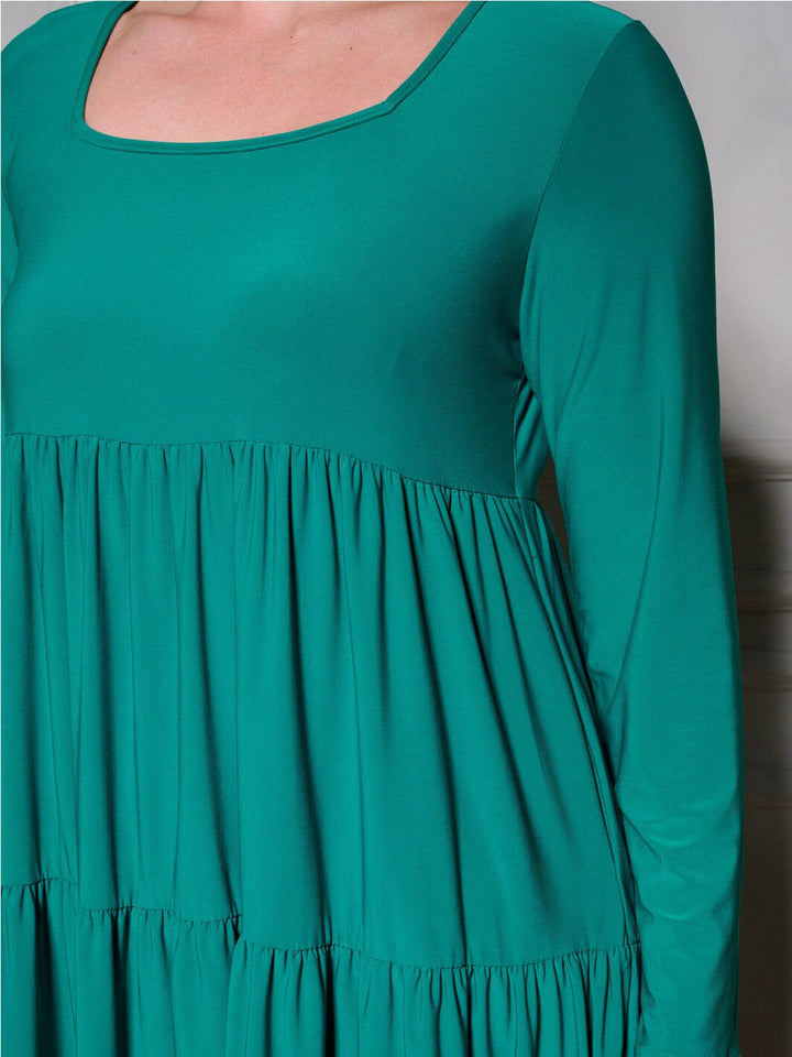 PLUS SIZE LONG SLEEVE SQUARE NECK TIERED MINI DRESS
