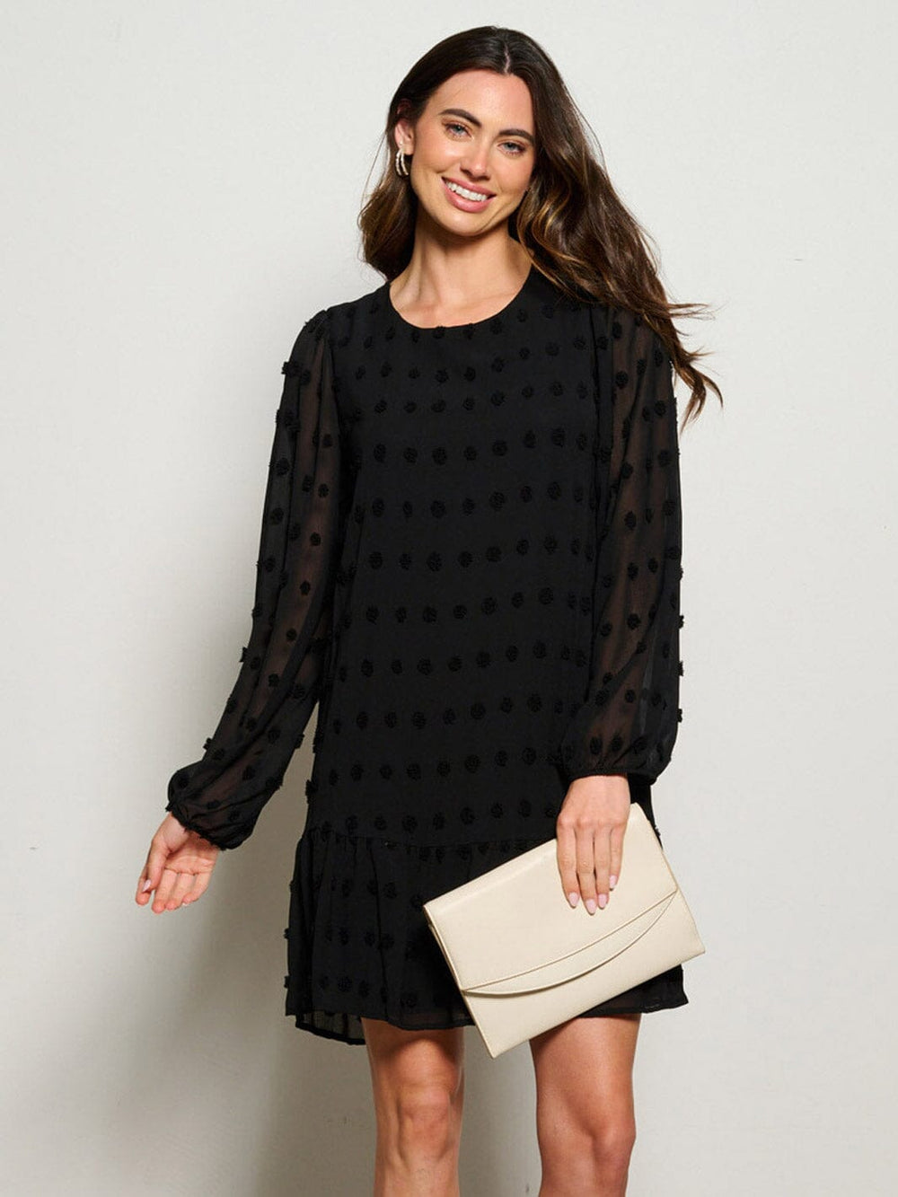 WOMEN'S LONG SLEEVE SWISS DOTS TUNIC MINI DRESS