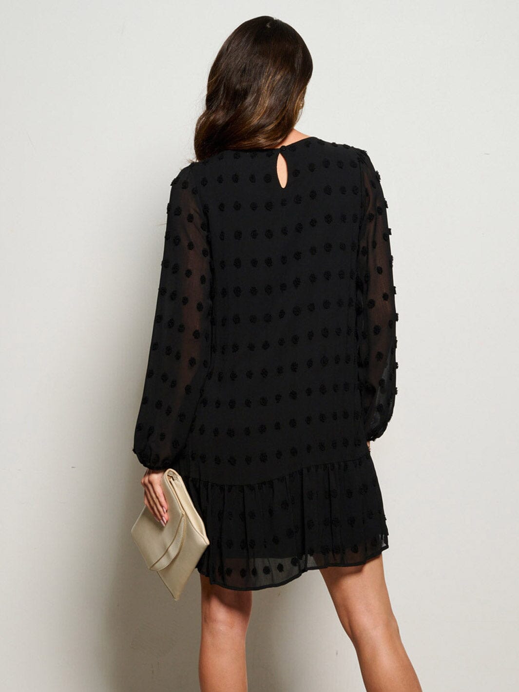 WOMEN'S LONG SLEEVE SWISS DOTS TUNIC MINI DRESS