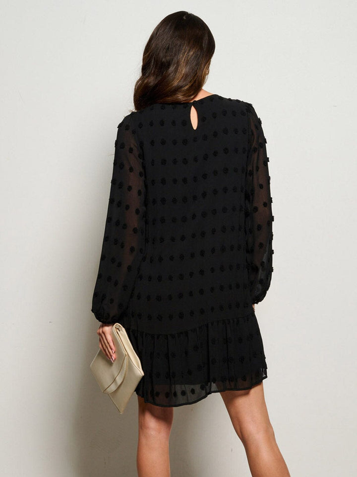 WOMEN'S LONG SLEEVE SWISS DOTS TUNIC MINI DRESS