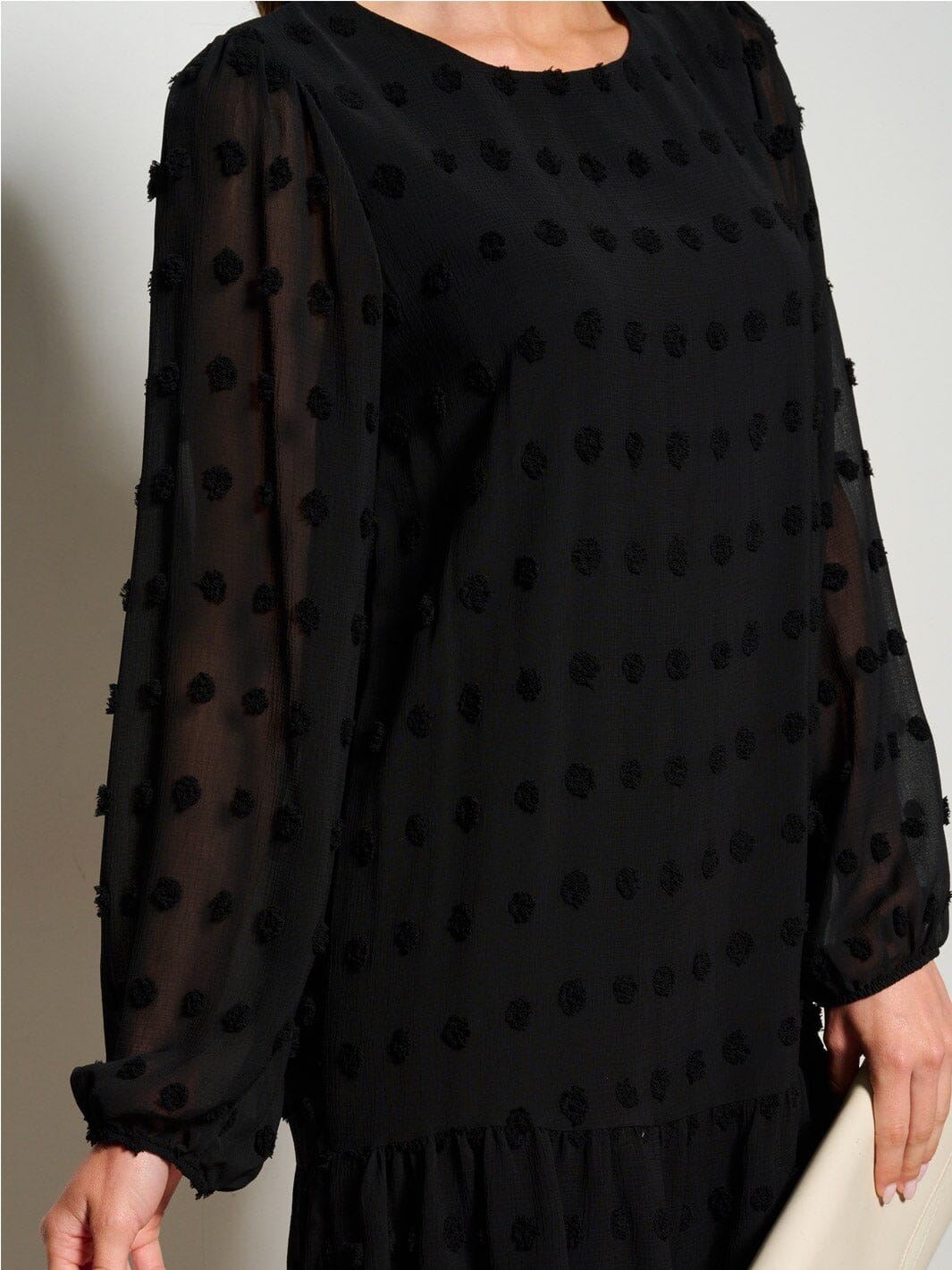 WOMEN'S LONG SLEEVE SWISS DOTS TUNIC MINI DRESS