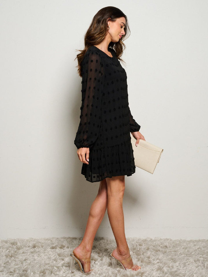 WOMEN'S LONG SLEEVE SWISS DOTS TUNIC MINI DRESS
