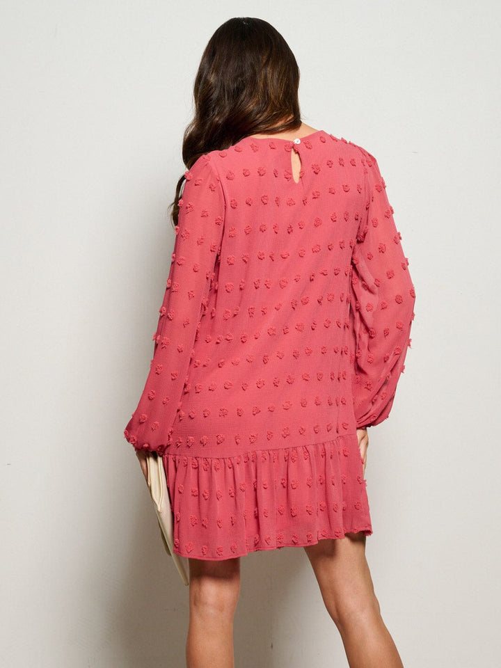 WOMEN'S LONG SLEEVE SWISS DOTS TUNIC MINI DRESS